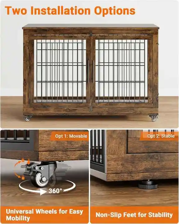 Modern Custom Solid Pattern Wooden Pet House Double-Door Living Room Furniture with Button Closure and Mats for Dogs