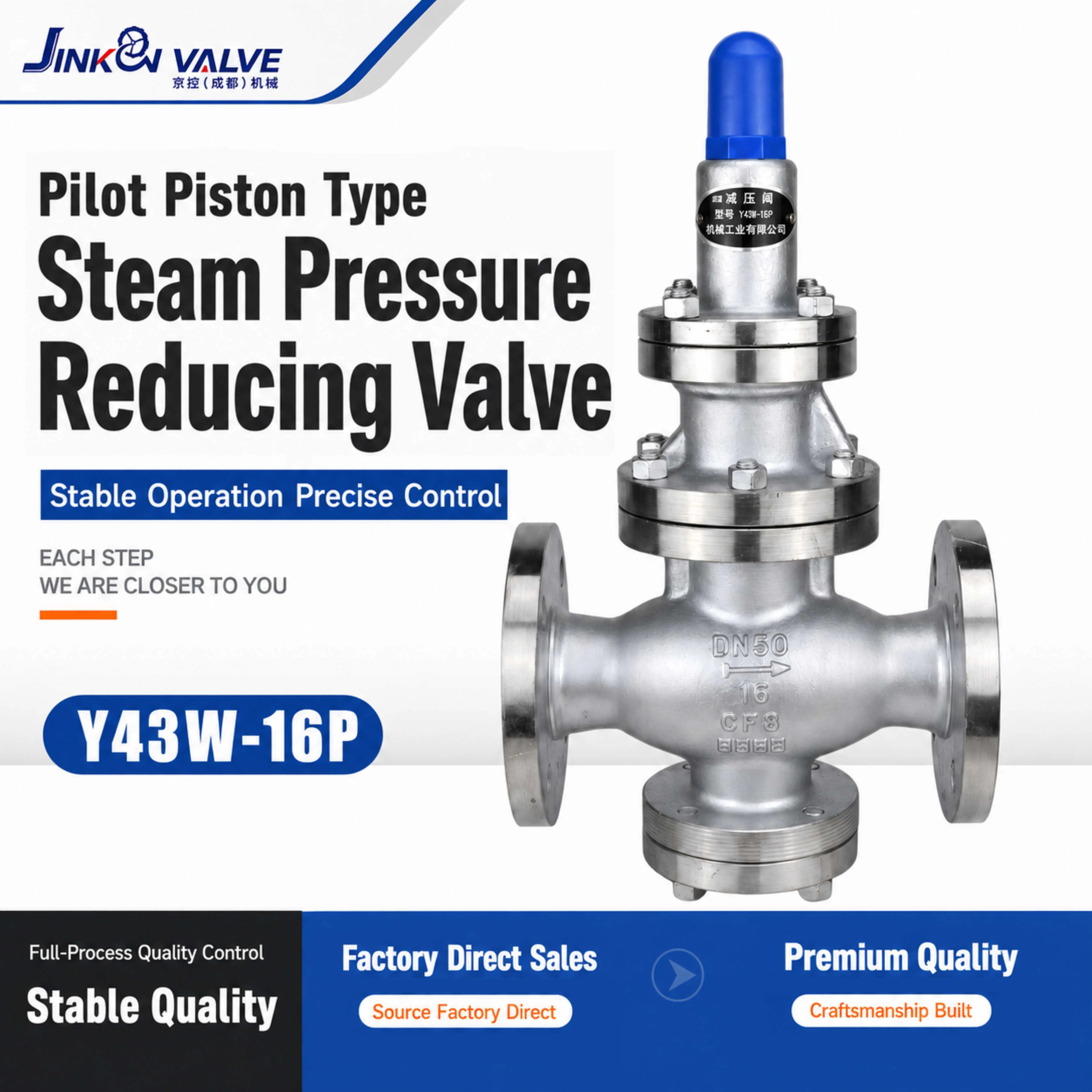 Pilot Piston Type High Temperature Resistant Self-operated Steam Pressure Reducing Valve Y43W-16P PN16 CF8 Stainless Steel