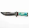 Bois turquoise vif, bois foncé, accents en cuivre poli