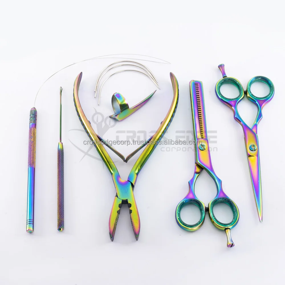 Wholesale Professional Quality Hair Cutting Scissors Set C Type Needles Hair Extension Tools Kit