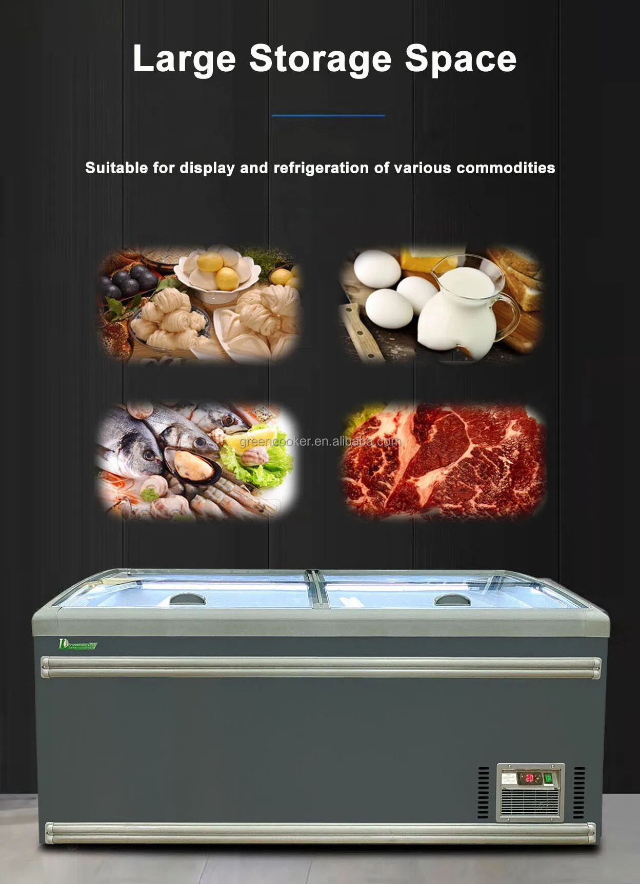 850l Supermarket Ice Cream Freezer Sliding Glass Door Deep Display
