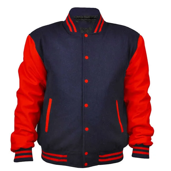 Men's Stylish Winter Jacket High Quality Customizable Letterman Varsity Design Genuine Wool Body Canvas Sleeves Stand Collar