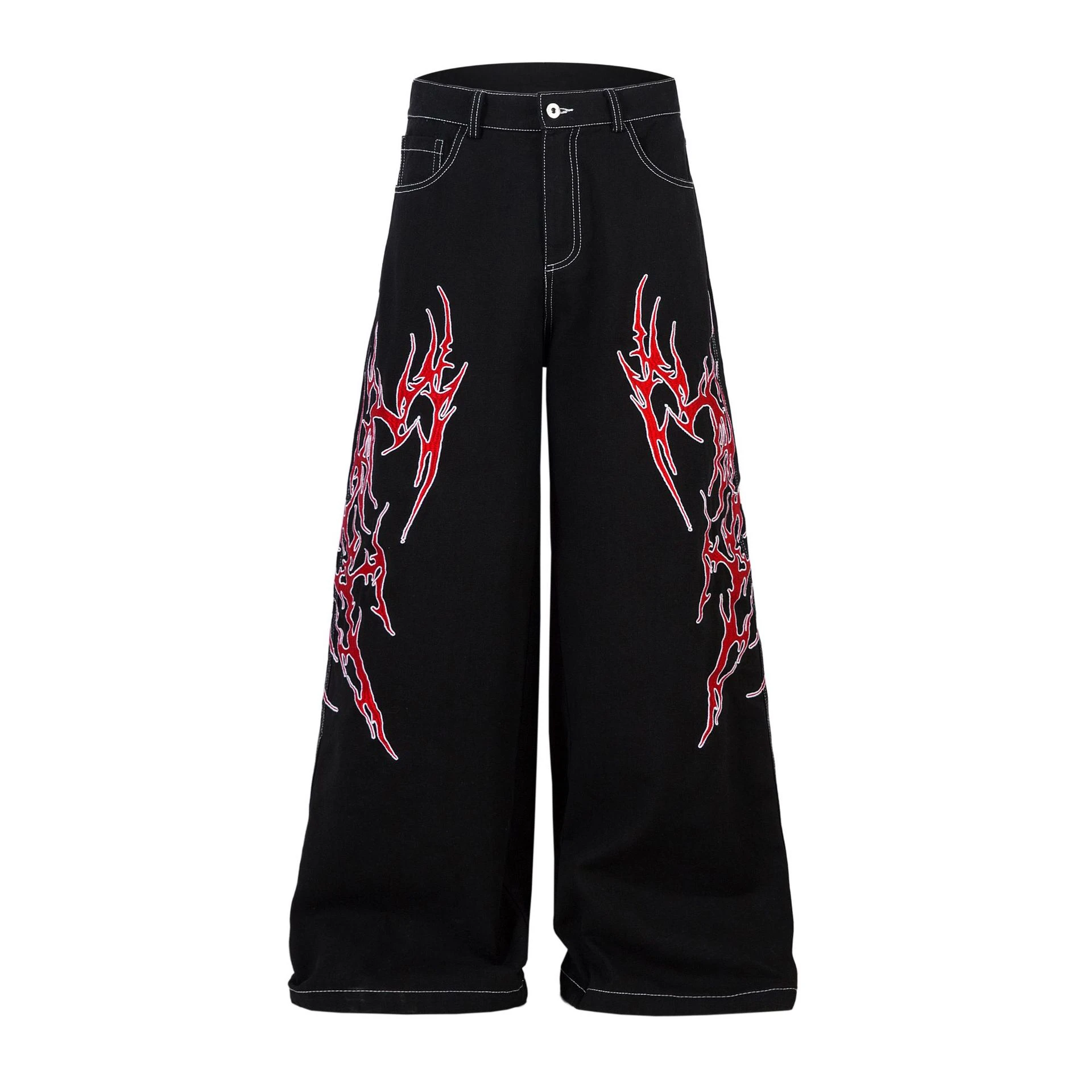 Glory Custom Embroidery Wide Leg Denim Pants Streetwear Baggy Jeans for Men and Women OEM Manufacturing Streetwear