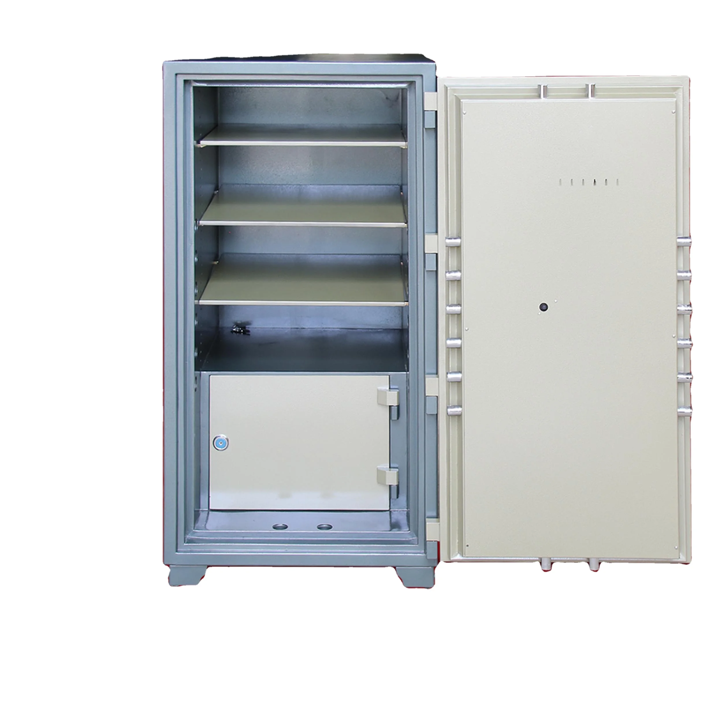 Full Test Fingerprint Biometric Safe Box with Key Lock White Stainless ...