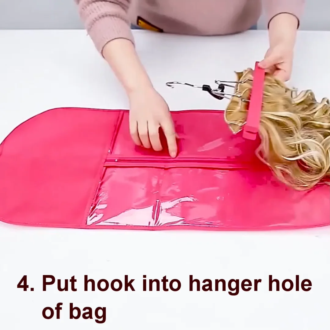 Pink Custom Logo Wig Bag Hair Extension Hanger Buy White Wood Custom