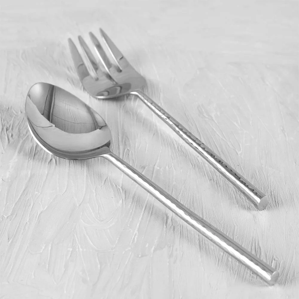 Серебряный салатный сервиз из нержавеющей стали с круглой ручкой ручной работы, роскошный декоративный сервиз для салата для ресторана