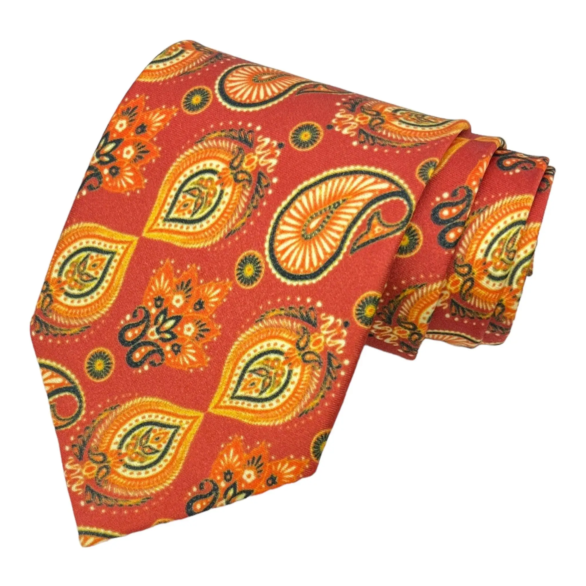 Tie Benon Premium Quality Saffron Silk Tie Paisley Printed Accessory