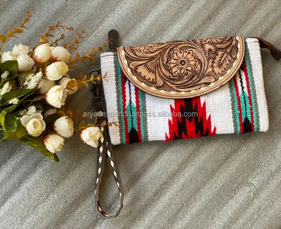 Aztec hand embroidered semi circle clutch bag for women main image 0