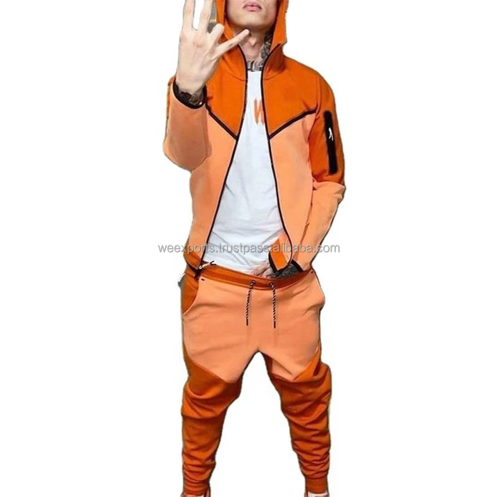 orange tech fleece tracksuit