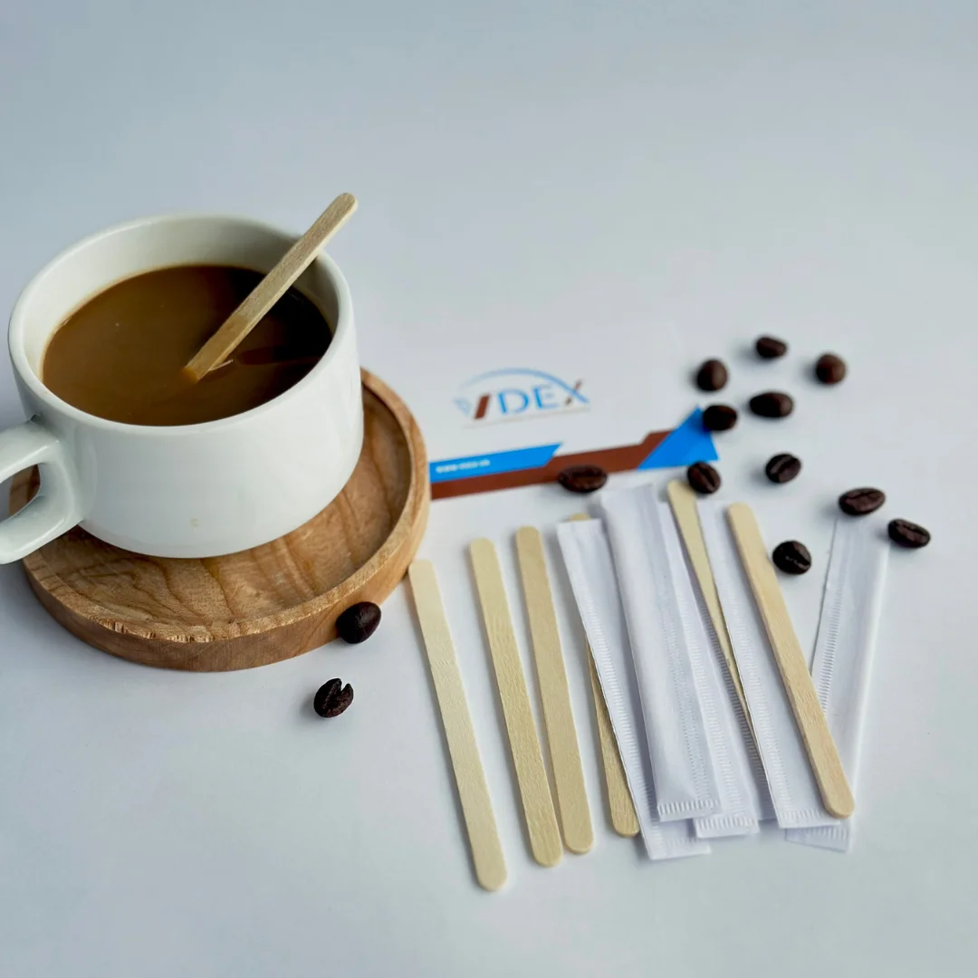 Vdex 90MM Individual Paper Wrapped Natural Wooden Coffee Stirrer Honey Stir Eco-Friendly Disposable Bulk Cocktail/Drink Stirrers