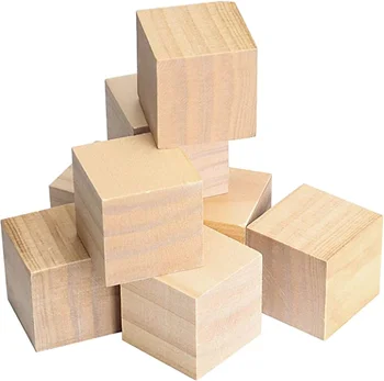 Custom Ecofriendly Wood Crafts 2Inch Blank Wooden Blocks Unfinished Square Pine Wood Cube Block For Kids Painting DIY Toys