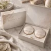 pearl white and muted champagne