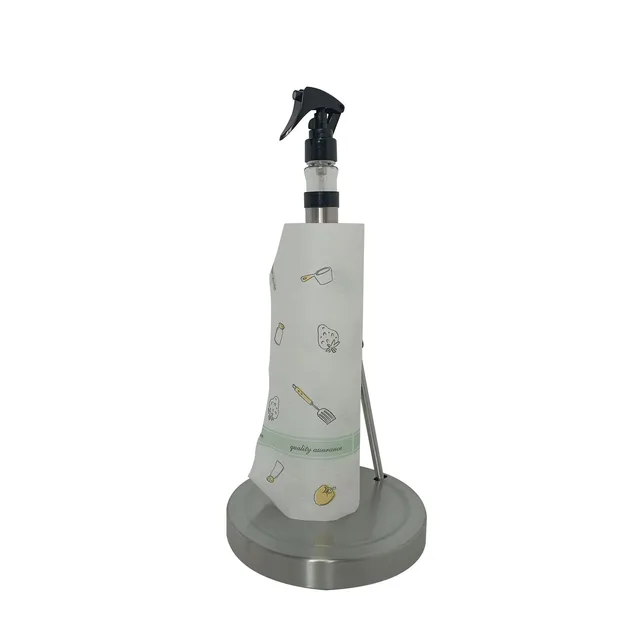2 in 1 Paper Towel Holder with Spray Bottle One-Handed Operation with Non Slip Weighted Base for Kitchen and Bathroom
