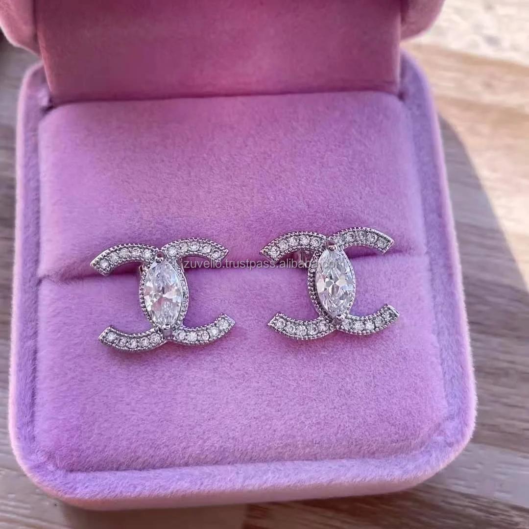 White Gold Jewelry Prongs Round & Marquise Cut Moissanite Diamond Stud