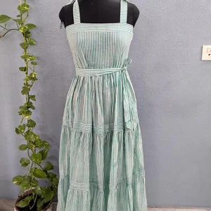 Indian Block Print Maxi Dress Cotton Hand Print with Long Dress Pocket Block Print Cotton Dress For Summer Season