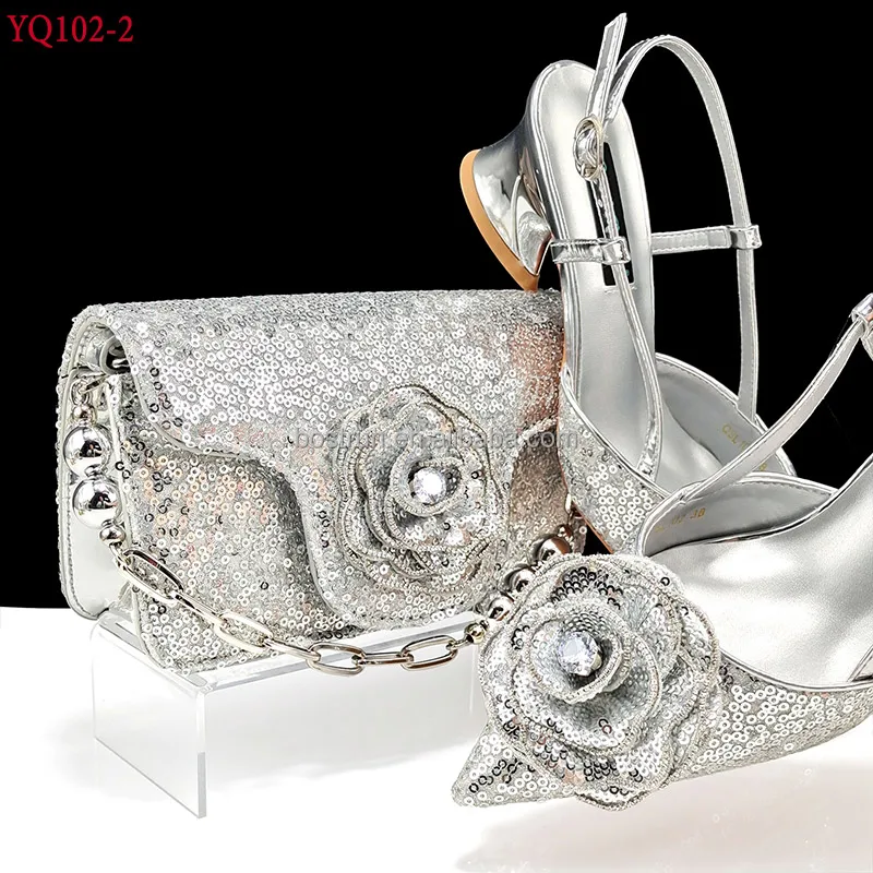 YQ102   Italian Shoe With Matching Bag for Party With Stones Wedding Shoes and Bag Set High Quality Women  Blue Color PU Leather