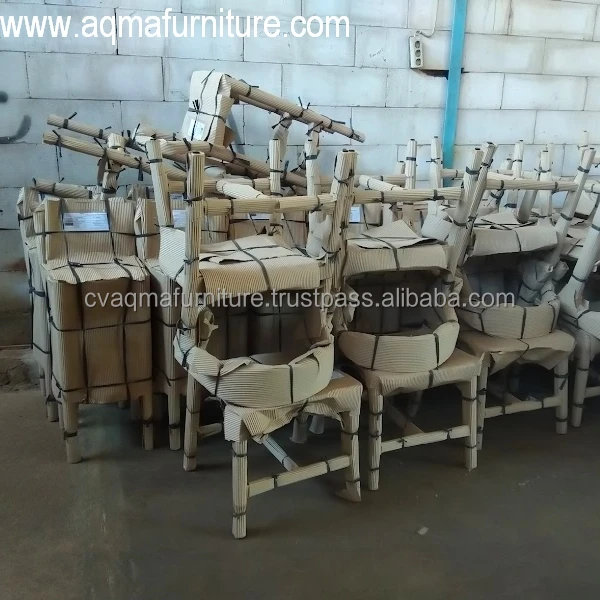Teak Wood Arm Dining Chair with Twist Rattan Rope - Teak Furniture Made in Java Indonesia