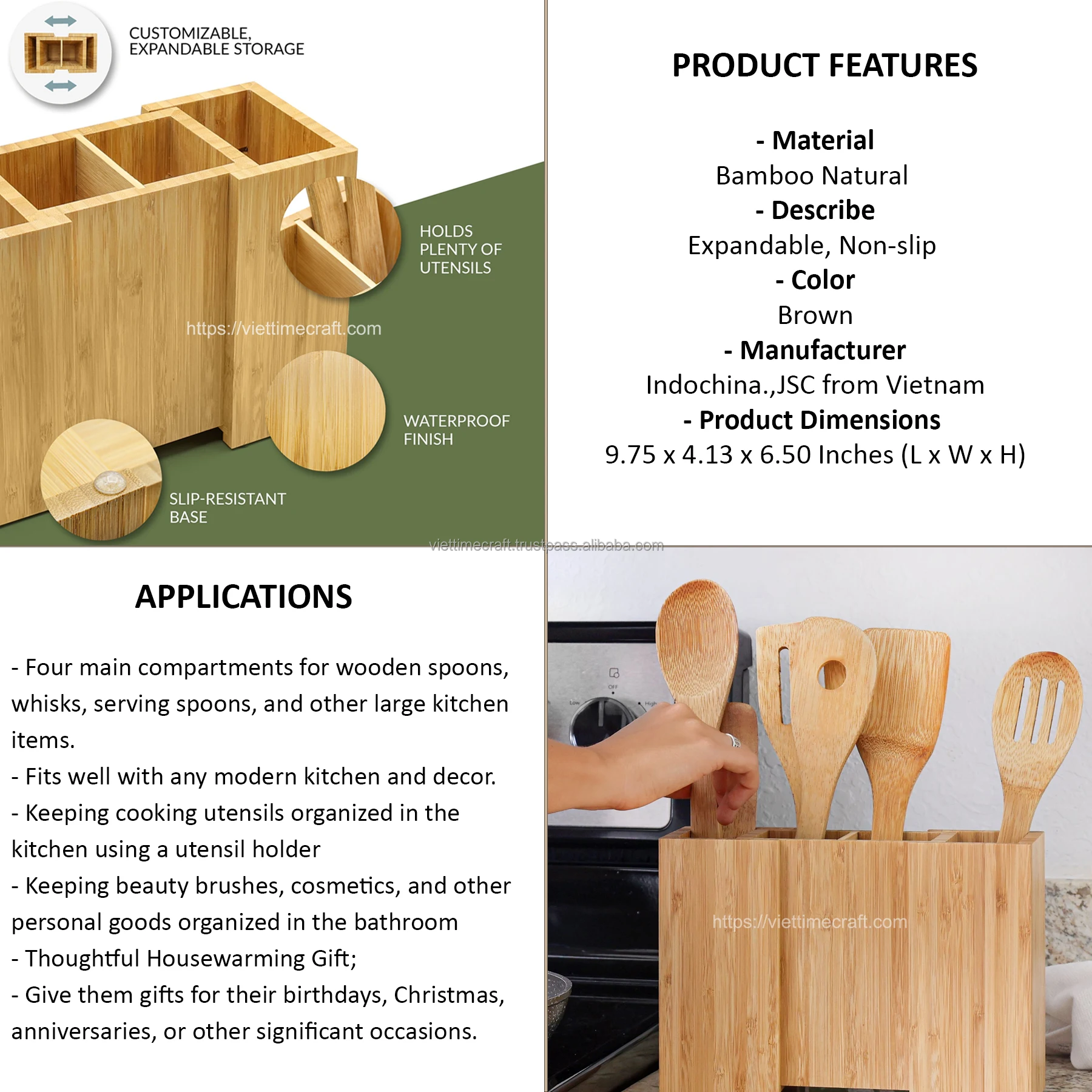 Spacesaving Design Bamboo Utensil Holder And Storage For Modern