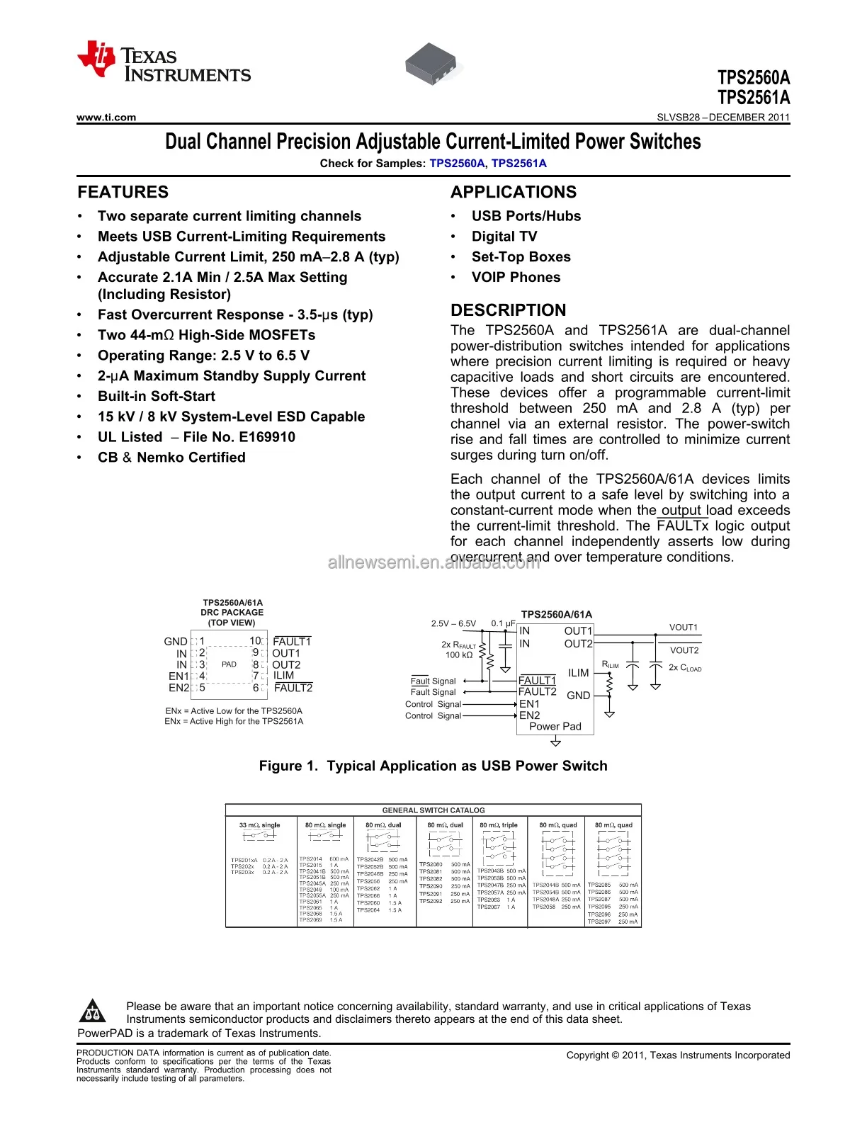 Hot sale Original TPS2561ADRCT (PMIC) IC PWR SWITCH N-CHAN 10VSON Power Switch/Driver  N-Channel 2.5A 10-VSON (3x3)