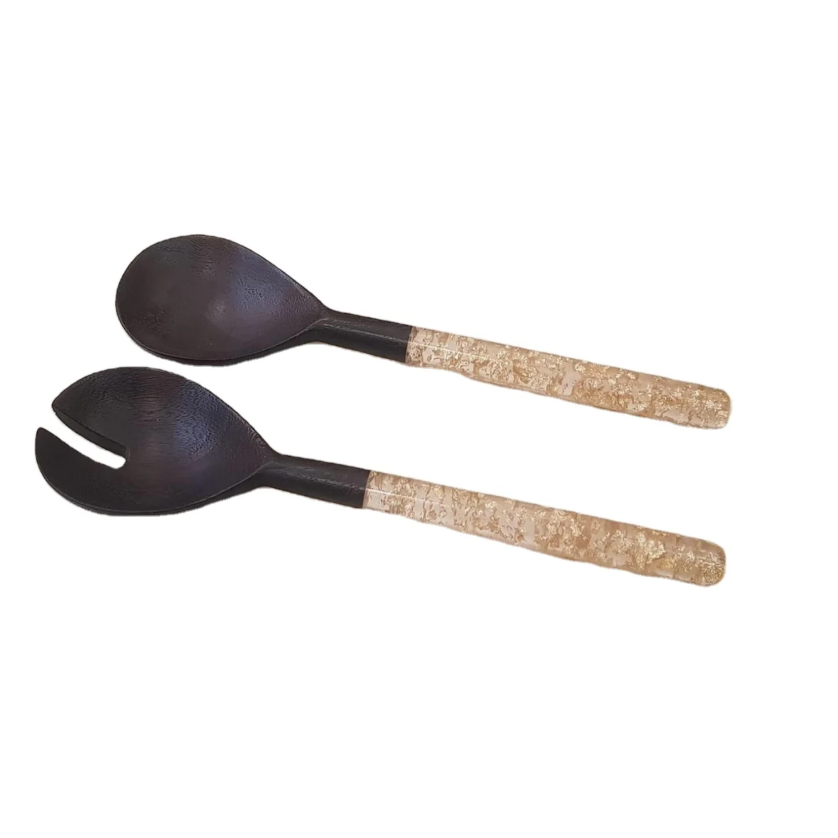 Декоративный Деревянный сервиз для салата, оптовая продажа, сервировочный инструмент для салата с ручкой из смолы, для продажи, винтажные инструменты для салата на заказ по лучшей цене