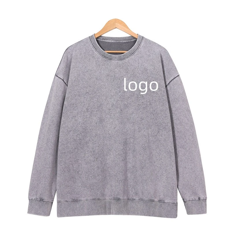 Glory Custom logo Washed Sweatshirts 100% Cotton Casual Pullover Base Hoodies Sweatshirt Solid Color Vintage Washed Sweatshirt