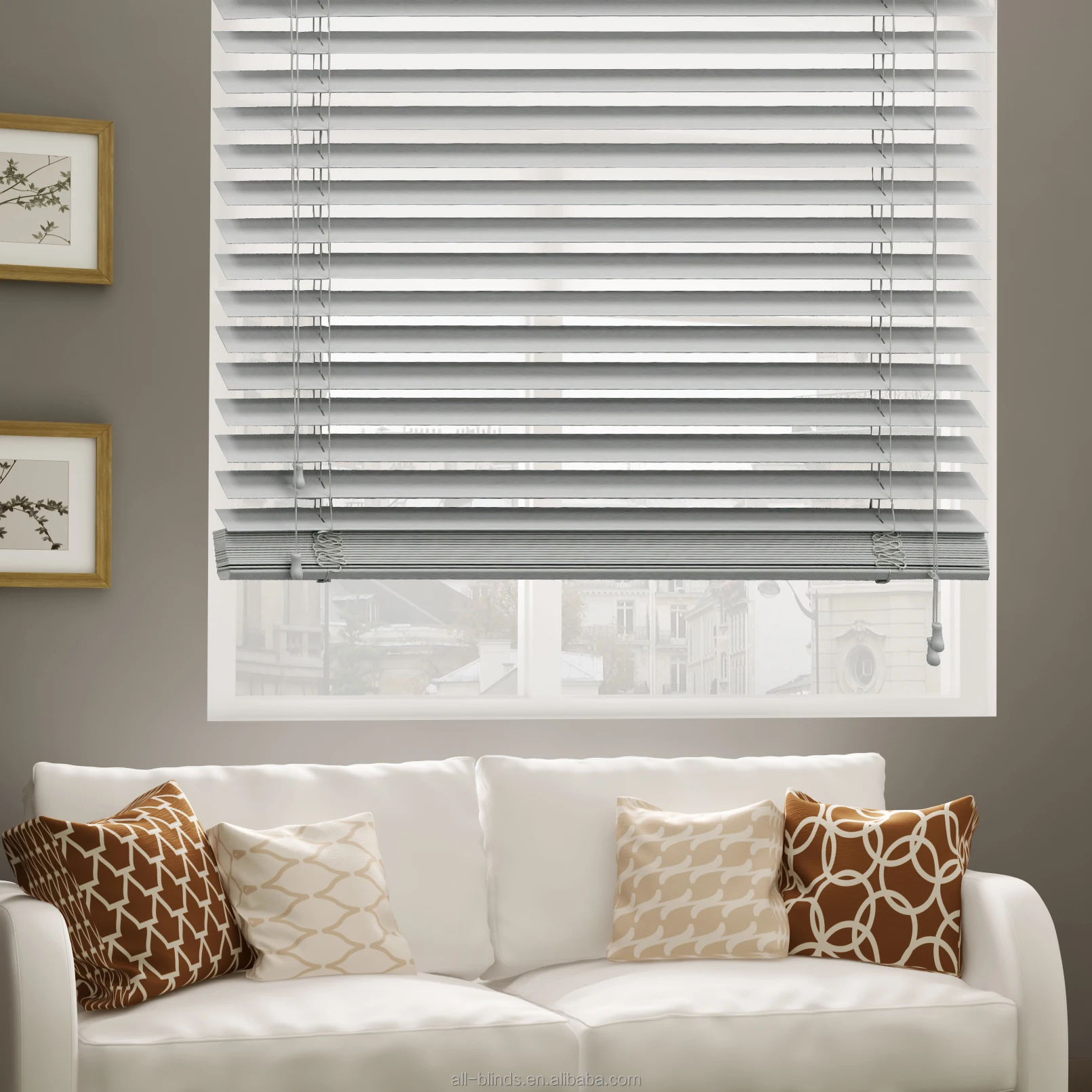 Motorize Horizontal Blind Cordless Faux Wood Blinds Shades - Buy Faux ...