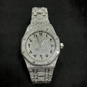 New Fashion Luxury Skeleton Watch Stainless Steel Full Iced Out  Vvs Moissanite Diamond Mens Watches Exporter From India
