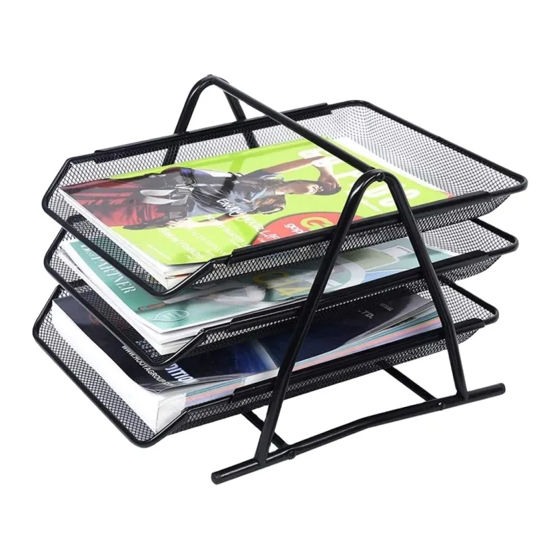 thumbnail image 2 of SAYEEC 3-Tier Mesh Desk Paper Organizer - Letter Tray With Handle, Sliding Tray & Paperclips 2 of 10