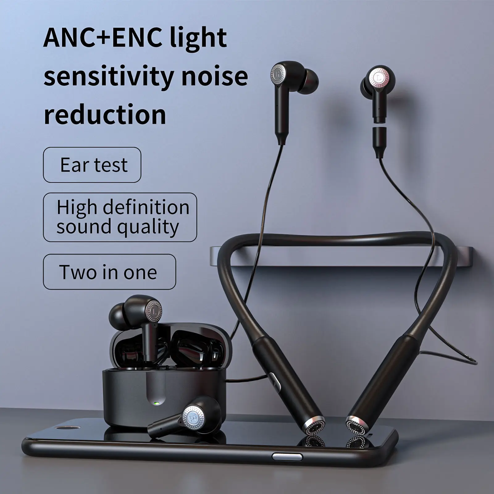 J9 TWS 2 in 1 Unique Product to Sell Online ANC ENC Dual Noise Cancelling Removable Wireless Bluetooth Neckband Earphone Earbuds