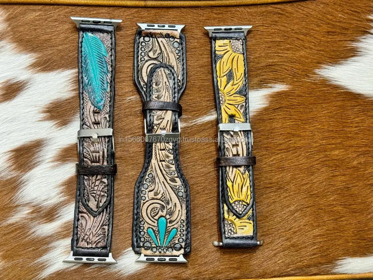 Unisex Southwest Style Tooled Leather Watch Band Custom Design For 