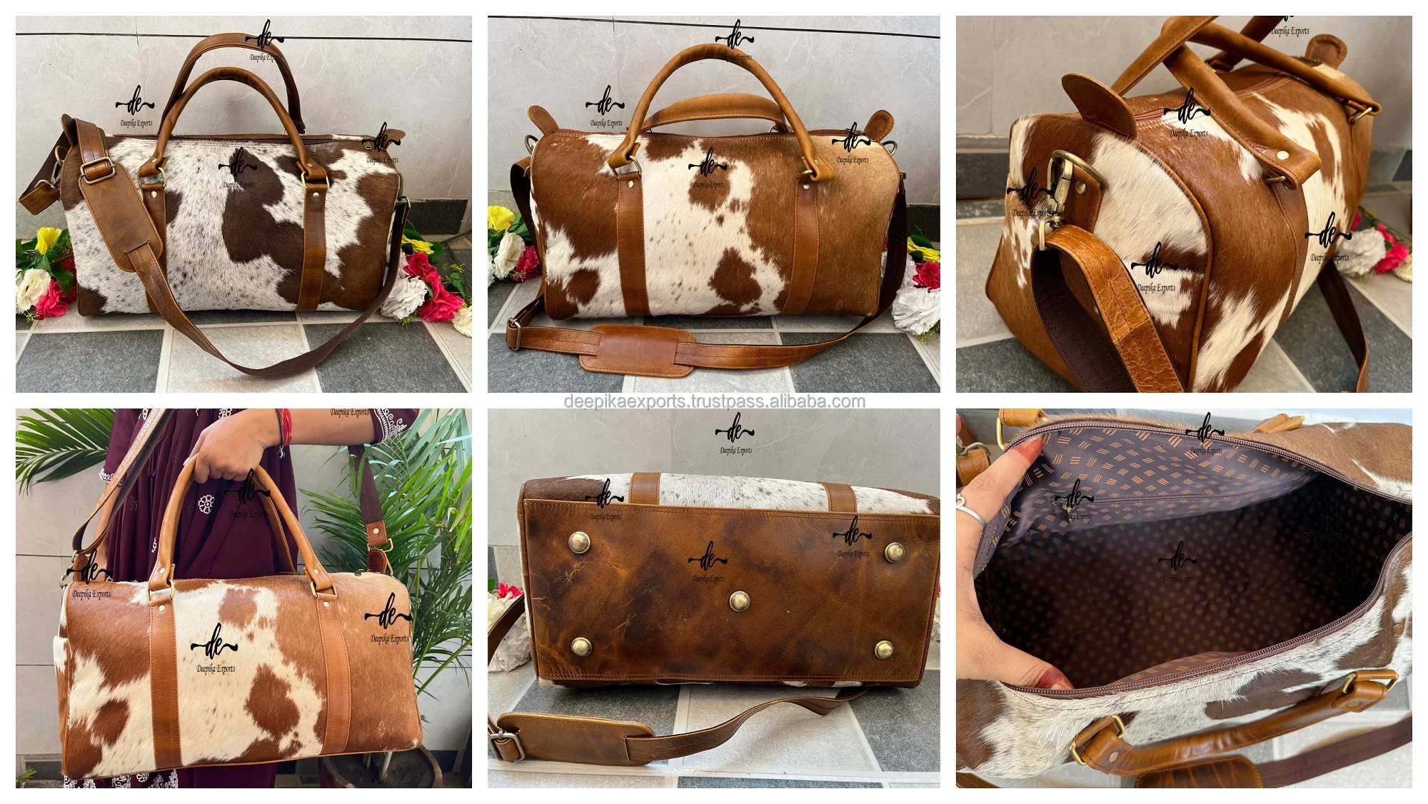 Real Cowhide Leather Luggage Bags Multi Uses Handmade Trolley Bag