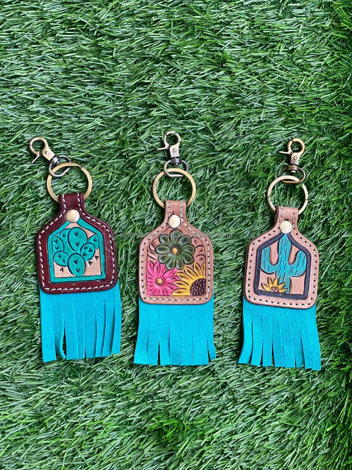 Hand Carved Tooled Leather Key Chains Cute Exotic Shape Leather Key