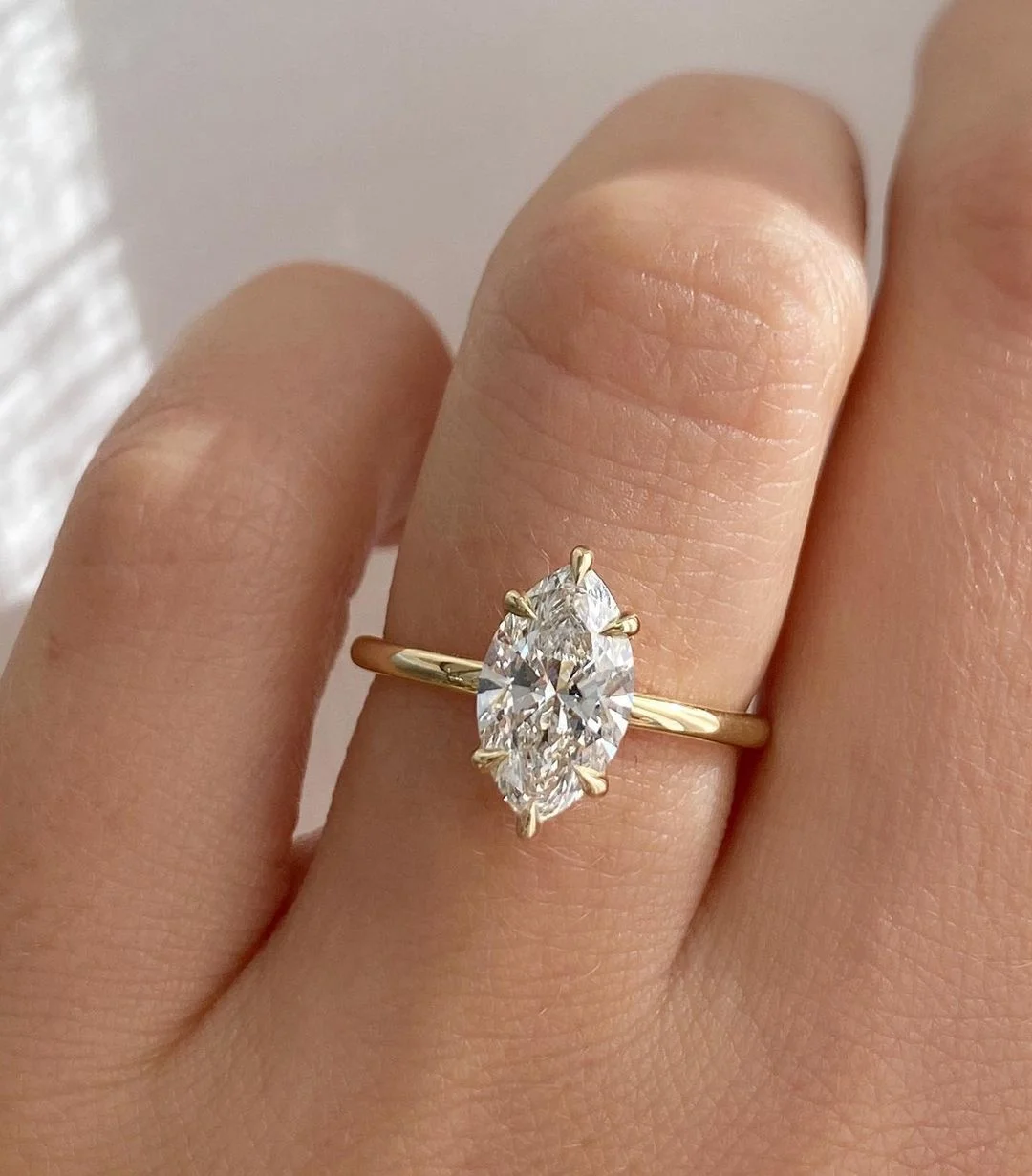 Chic Solid 14K Yellow Solid Gold 7x14mm Marquise Cut Moissanite Engagement Ring Wedding Gold Plated Rings  for Women