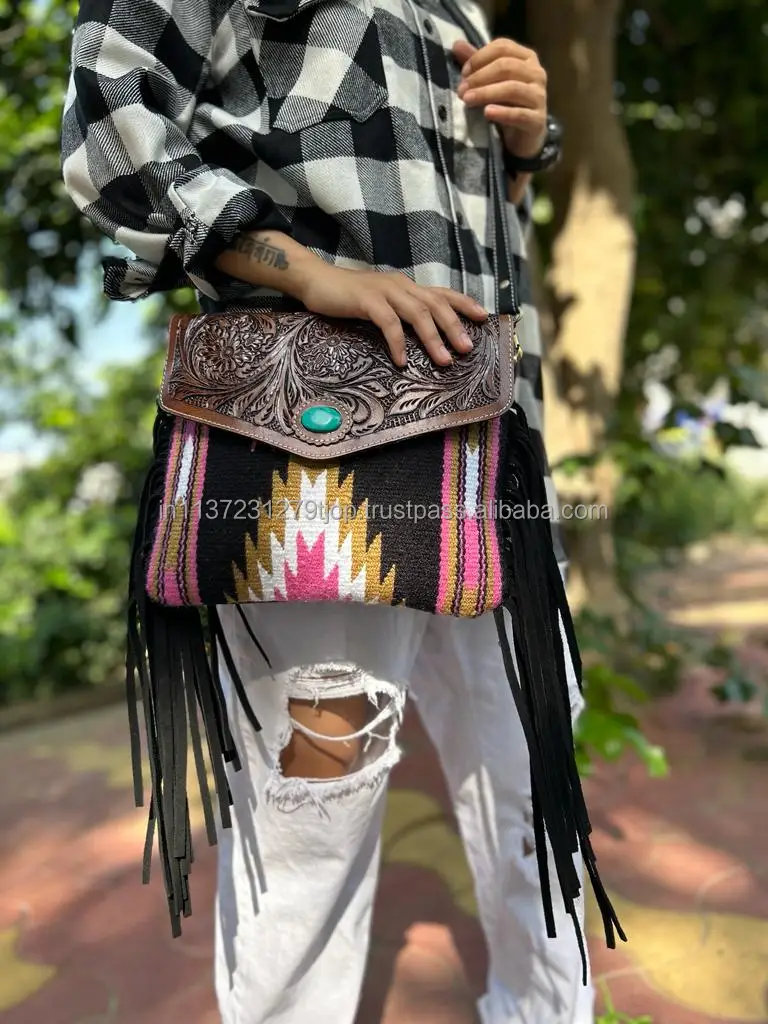 Aztec black hand embroidered semi circle designer clutch bag main image 0