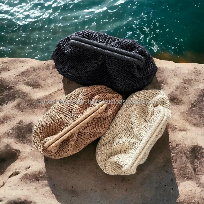 Newest Design Crochet Raffia Ecofriendly Clutch Bag Handmade Summer