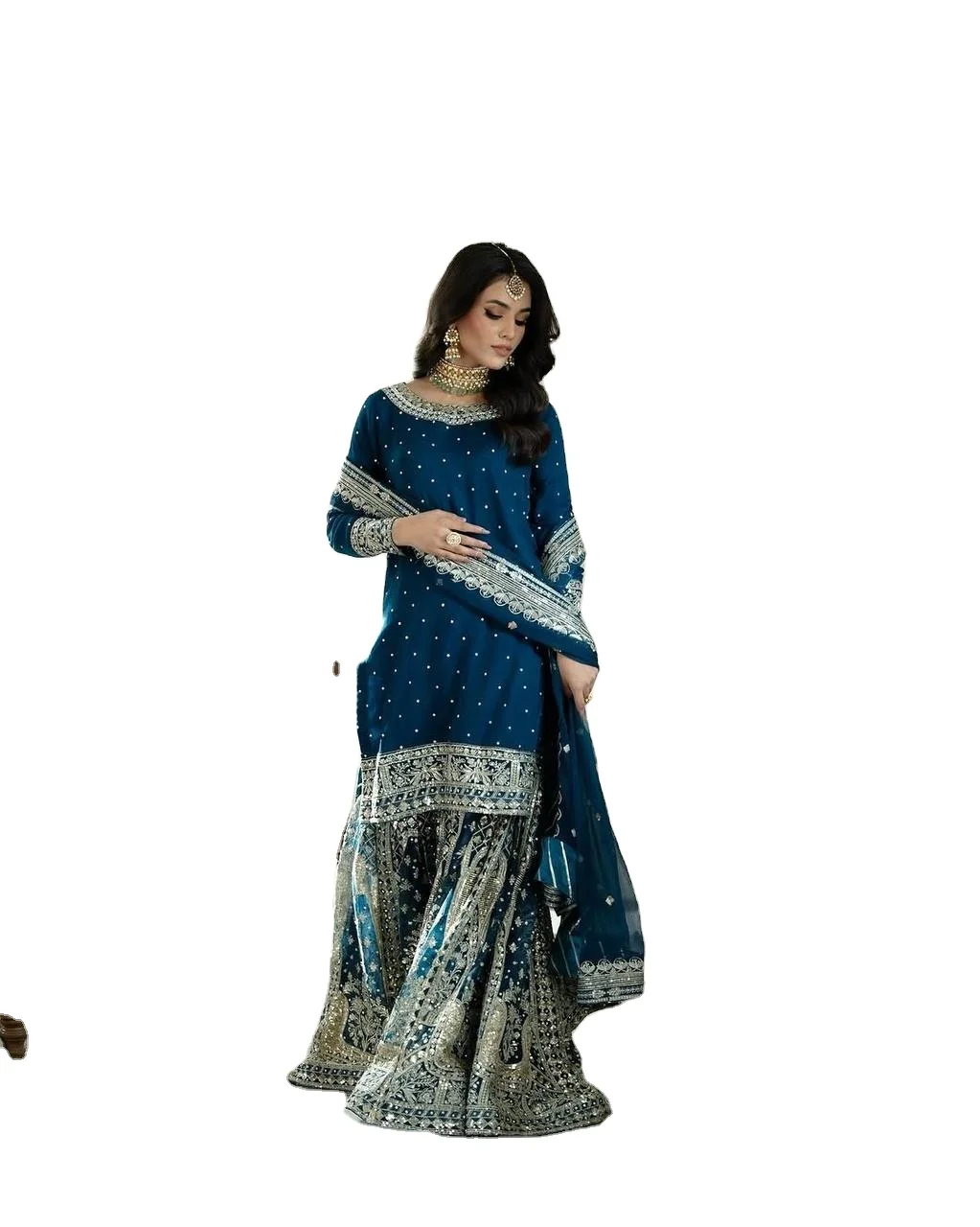 Indian Pakistani Bride Special Latest Embroidered Silk Shalwar Kameez  Gharara Dress Wrinkle Free Winter Party Wear