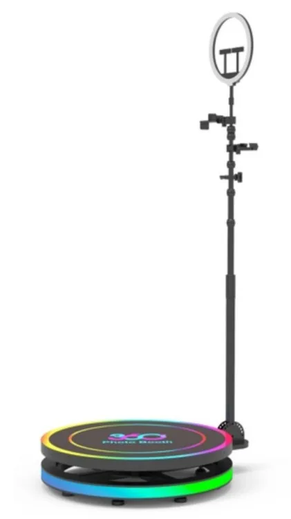 360 Photo Booth Mit Transportkoffer - Drehbare Fotokabine Mit Ringlicht | Für Bis Zu 5 Personen