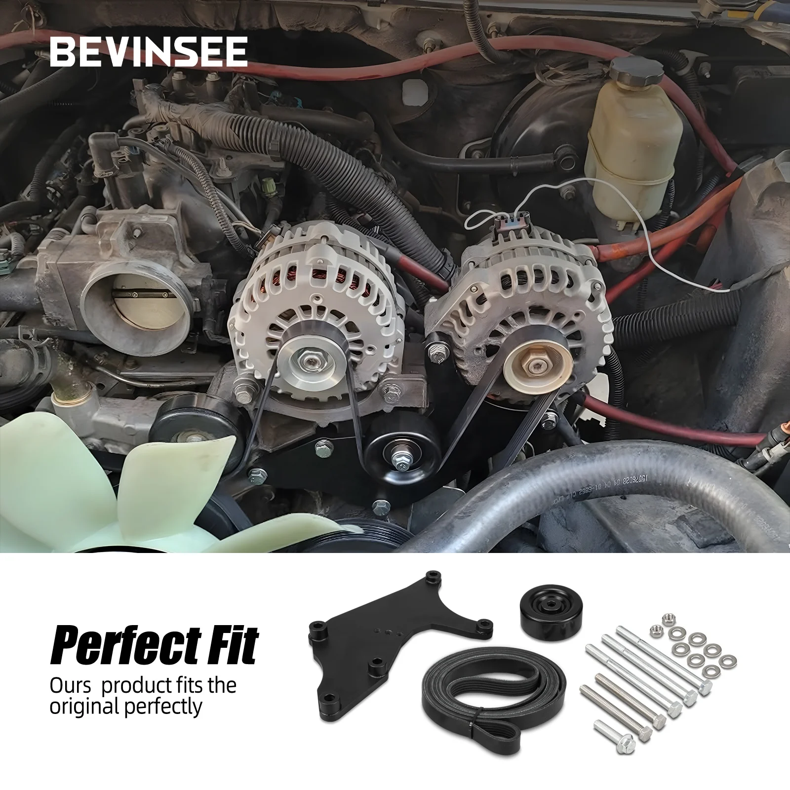 BEVINSEE for Chevy LS Dual Alternator Bracket Kit for Hummer H2 for Truck SUV LS1 LS2 LS3 V8 Engines 1999-2013
