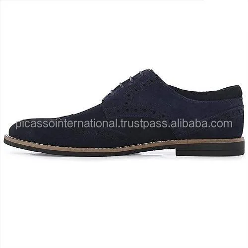 Premium Quality Anti Skid Sole & Waxed Laces Memory Foam Padded Picasso Men Suede Leather Brogue Derby Lace Up Formal Shoes