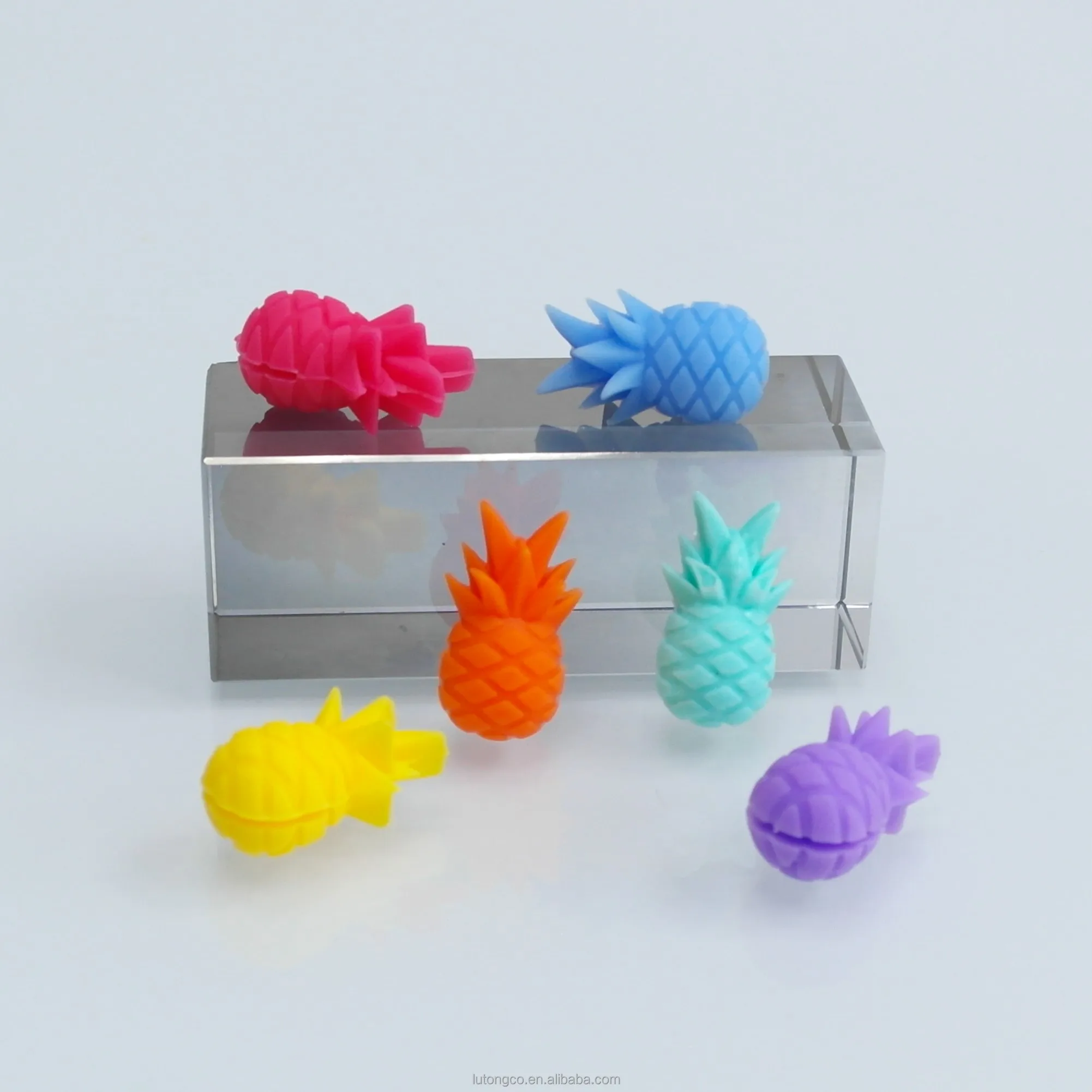 Taiwan Brand Multi Colors 6pcs Silicone Pineapple Marker Charm Drinking ...