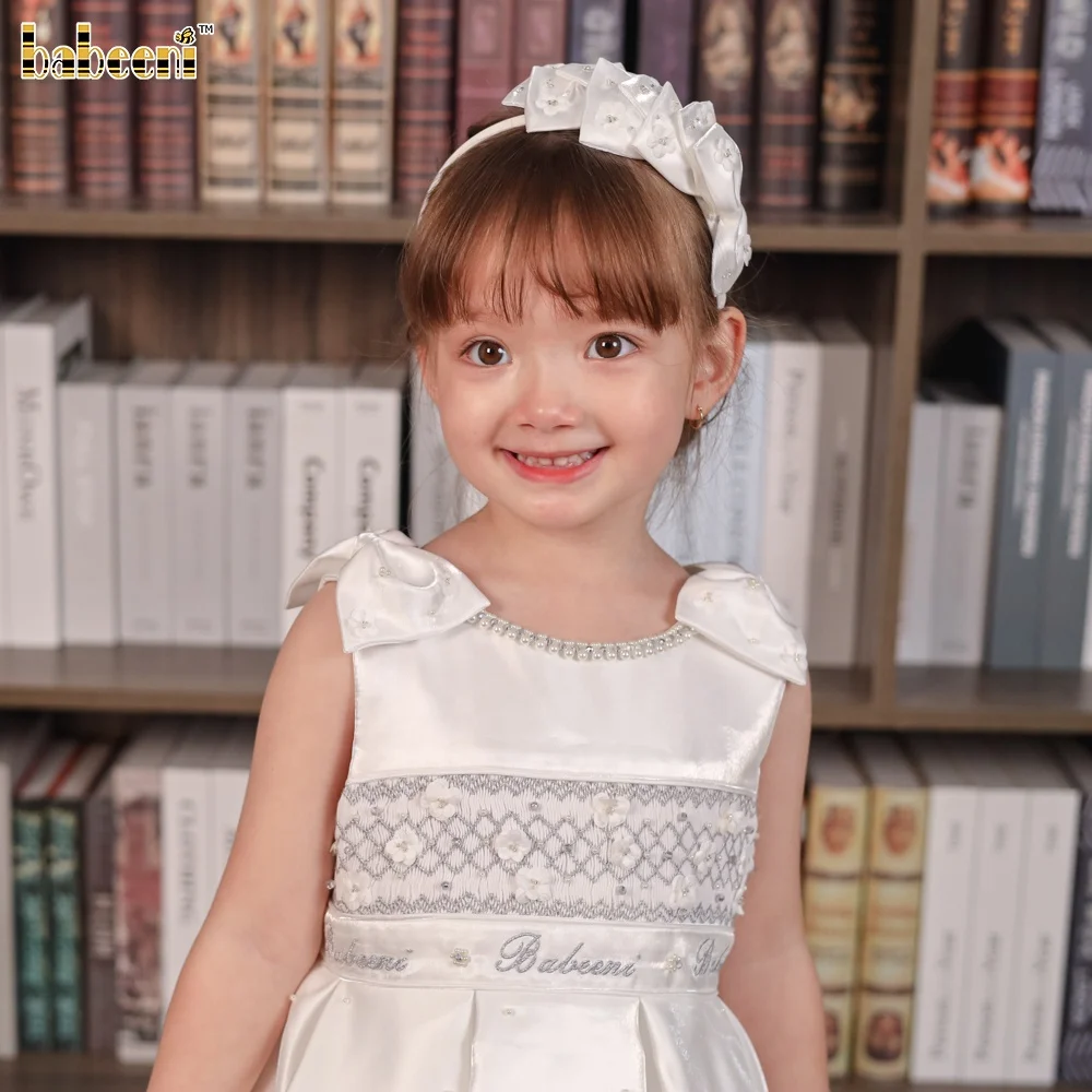 Fancy Taffeta Hand Smocked Children Autumn Dress ODM Baby Wholesale Manufacturer-FC005