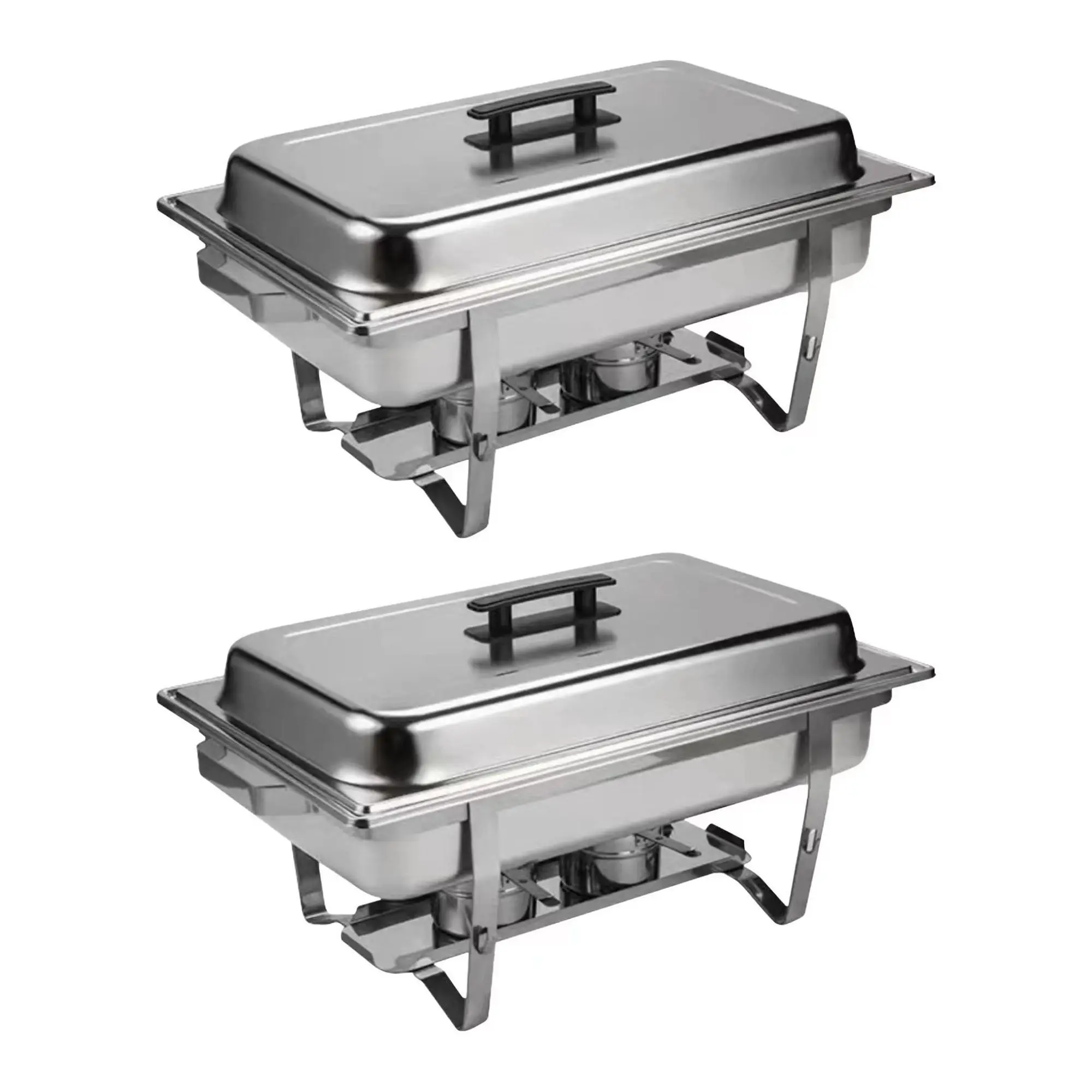 Stainless Steel Buffet Dish Set 2 Sets Rectangle Serving Tray With Lid For Home Party Tableware