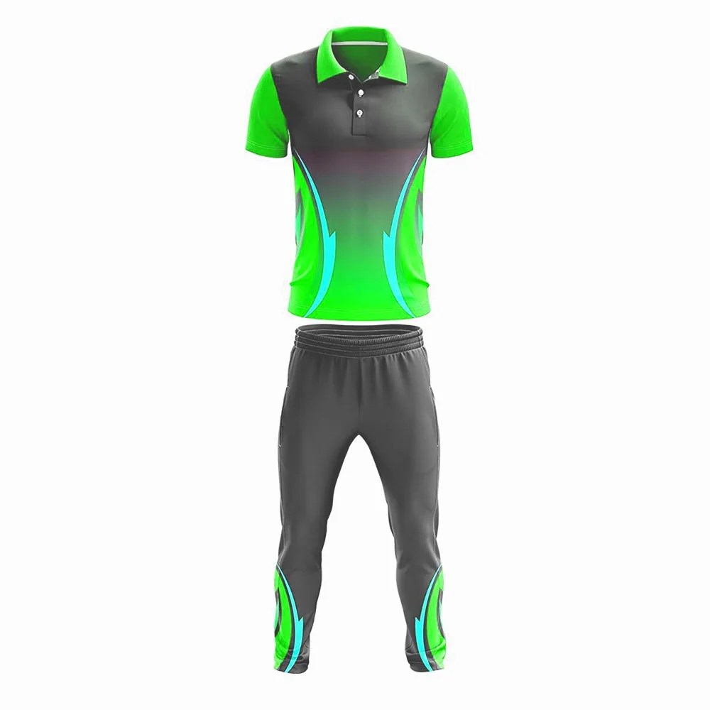 Men's Short Sleeve Cricket Team Shirt and Trouser Top Sale Digital Printing Collar Knitted Sublimated Logo
