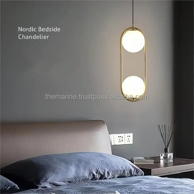 Modern Gold Hanging Light Fixture Brass 2 Holder Chandelier Globe Pendant with Glass for Sloped Ceilings for Bar Decorations