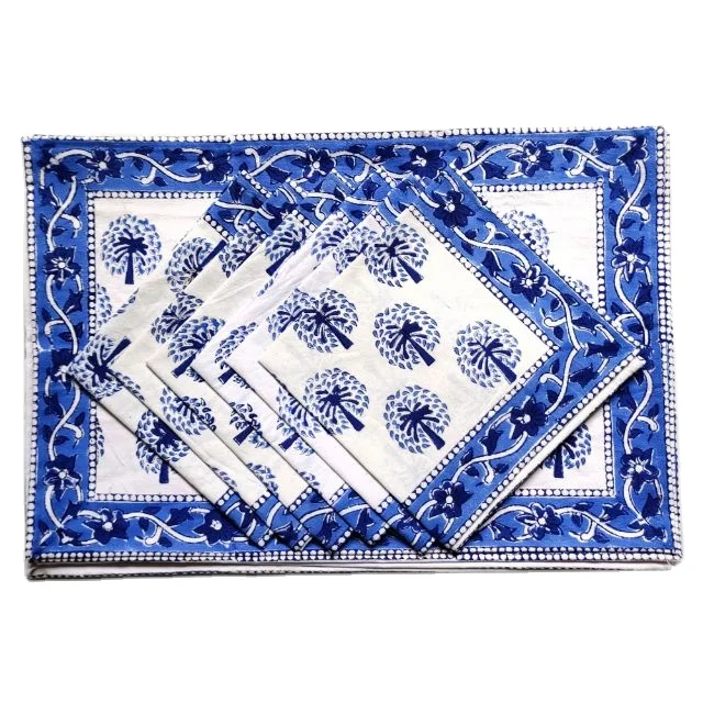 Cotton Indian Style Theme Dining Table Mats and Napkins Set of 6 Place-mats Trending Kitchen Towel Dinning Table Cover Runner