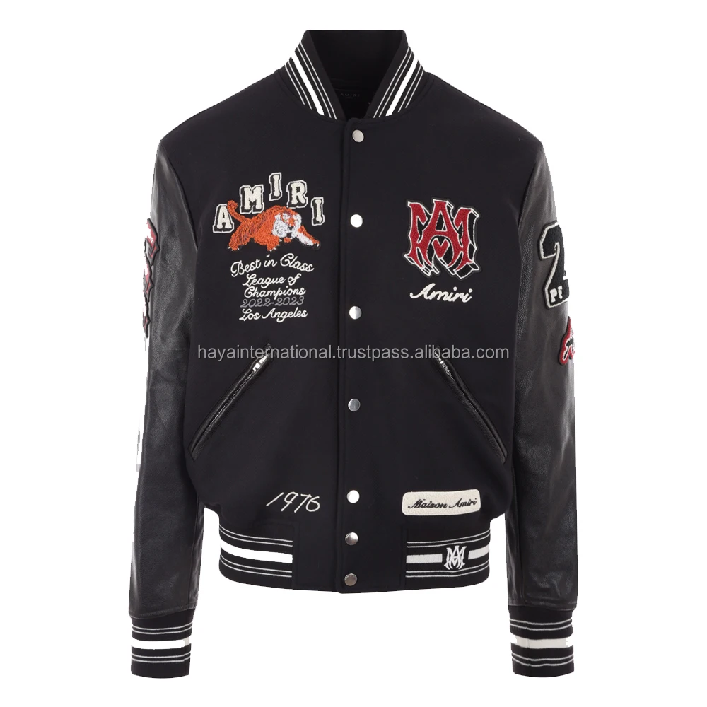 High Quality Varsity Jacket Featuring Bomber Collar,Snapbutton Closure,Long Sleeves,Ribbed Knit