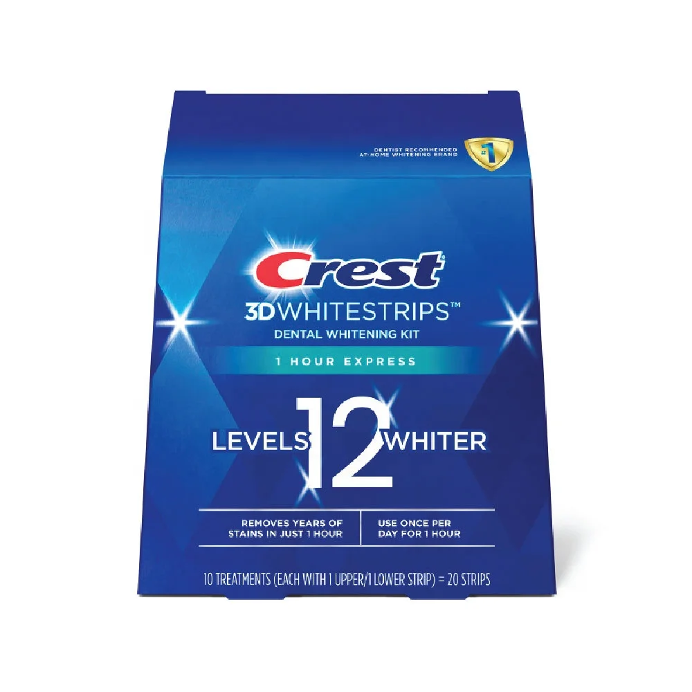 Crest 3DWhite Whitestrip 1 Hour Express White Strips 1 Box 10 Pouches 20 Strips Teeth Whitening Strips