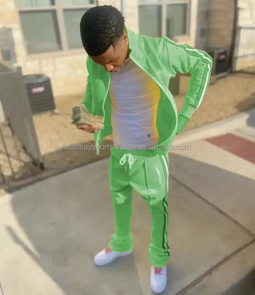 Custom Polyester Zip Up Jacket Sweatpants Jogger Tracksuit Sets Men Two