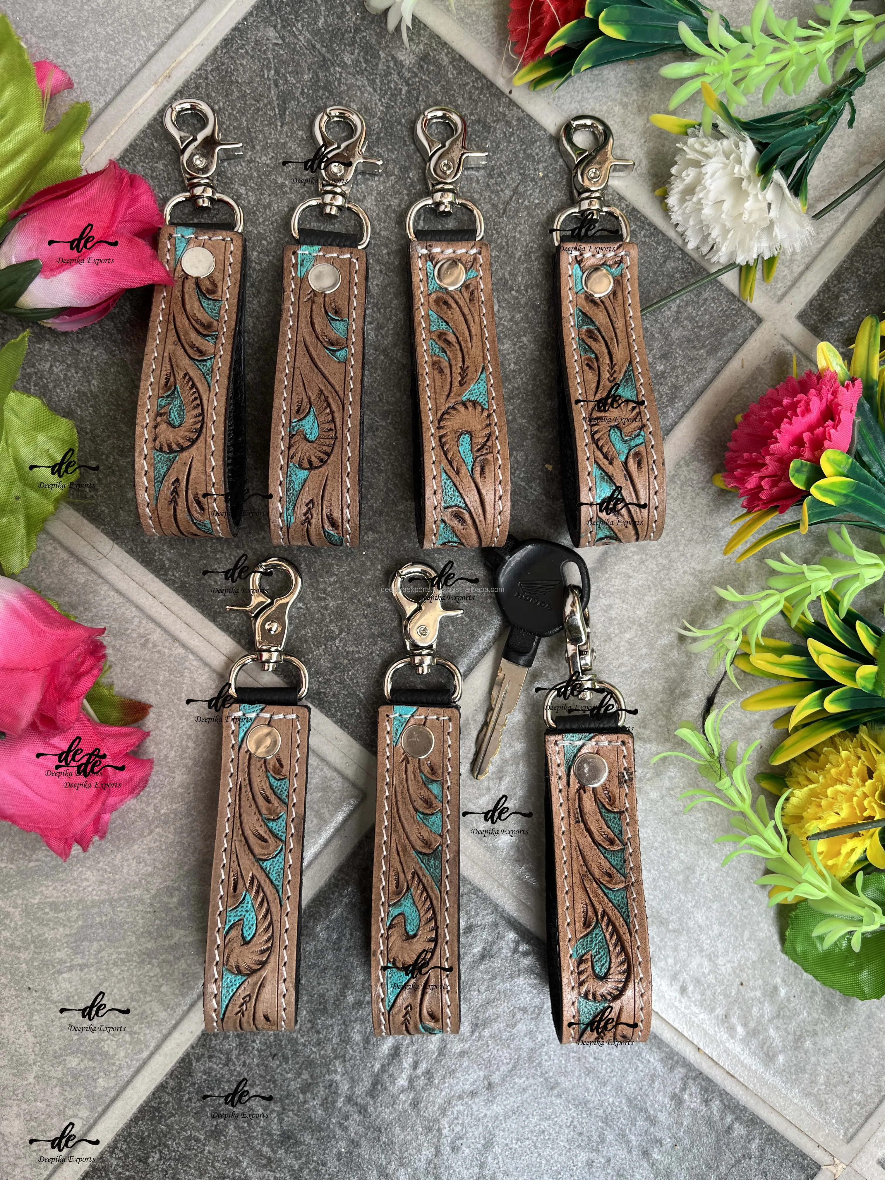 New Arrival Hand Tooled Leather Keychain Real Leather Keyrings Stylish