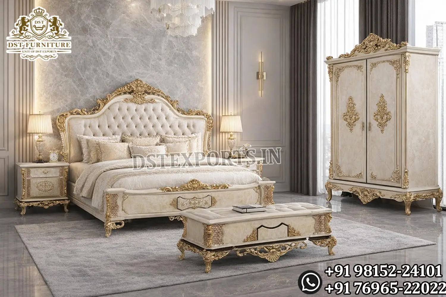 bed dressing design Modern European Full Size Bedside Table Customizable Bedroom Set Tufted Luxury Carved Teak Wood Durable Furniture New US Size:0 ModelU_Wedding Tea Length Mother Of